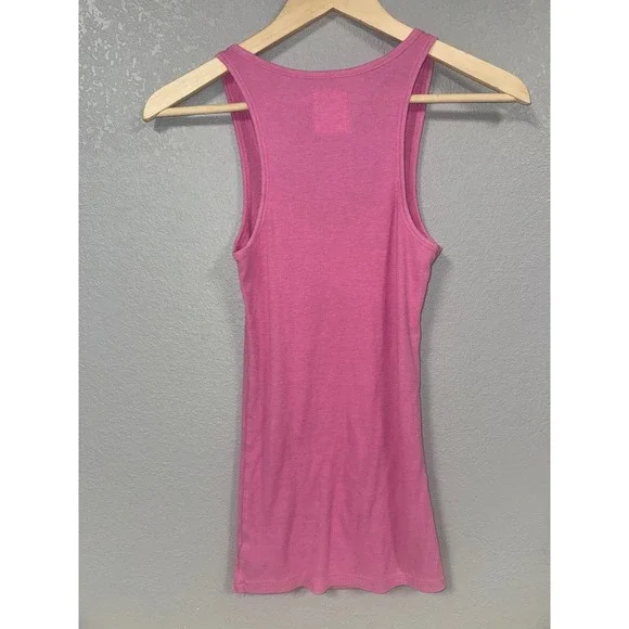 PINK Victoria's Secret Y2K Ribbed Long Tank Top Hot Pink Racerback Size S - Picture 4 of 6